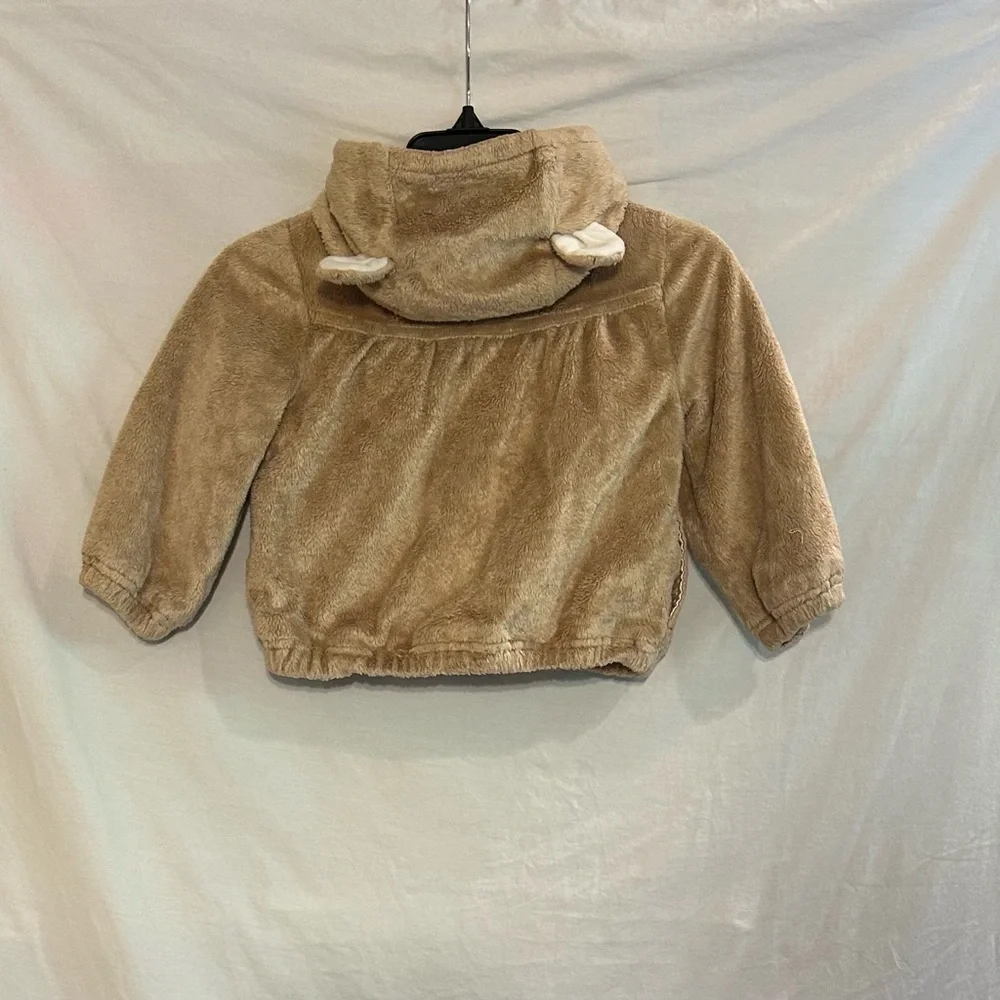 Gymboree Girls Size 2T Tan Brown Faux Fur Zipper Hood 3D Ears Jacket
